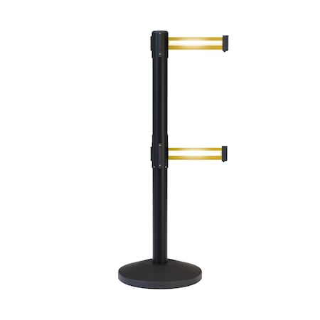 Montour Line Stanchion Dual Belt Barrier Black Post 9ft. Y Ref. Belt ES400D-BK-YRH-90